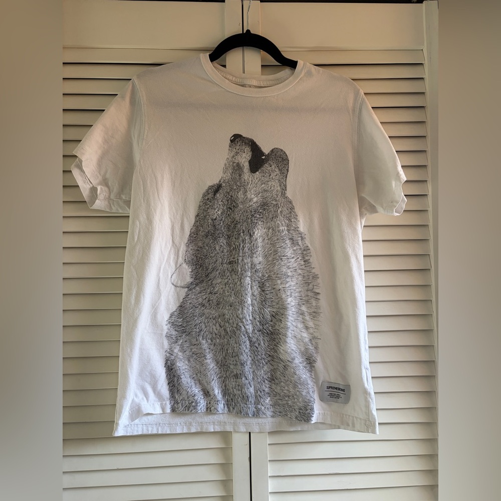 SUPREME BEING White T-Shirt with Wolf Graphic